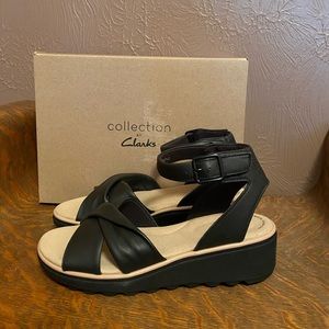 Clarks Collection Ankle Strap Wedge Sandals,size 8